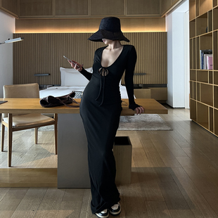 SECRET 休闲风裙子 DINDI独立精神磨毛绑带连衣长裙收腰显身材长袖