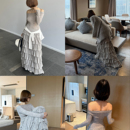 SECRET 连衣裙 DINDI华尔兹松软一字肩重磅蛋糕裙休闲百搭通勤长袖