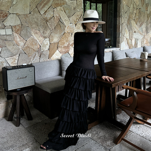SECRET 通情百搭裙子女 DINDI黑森林磨毛蛋糕连衣裙秋冬休闲风修身