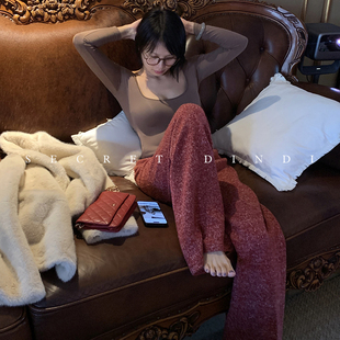 女冬复古高腰显瘦休闲长裤 SECRET 精致羊毛织拖地裤 小香风 DINDI