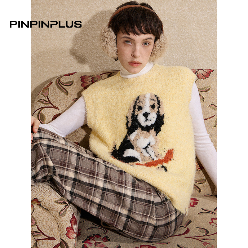 【昕怡粉丝专享】PINPINPLUS 休闲趣味小狗图案马甲 8C22671AYP