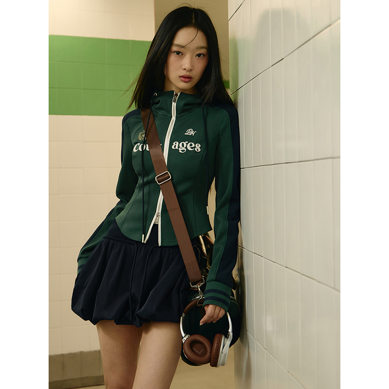 【昕怡粉丝专享】撞色拼接线条球衣风运动拉链外套 PABEA112001Y