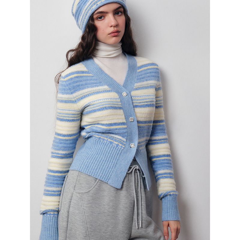 【昕怡粉丝专享】秋女友风撞色条纹针织开衫8C22321AYP