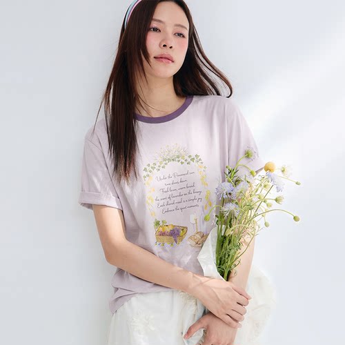 PPPINPINPLUS「夏日南法餐桌」印花撞色圆领短袖T