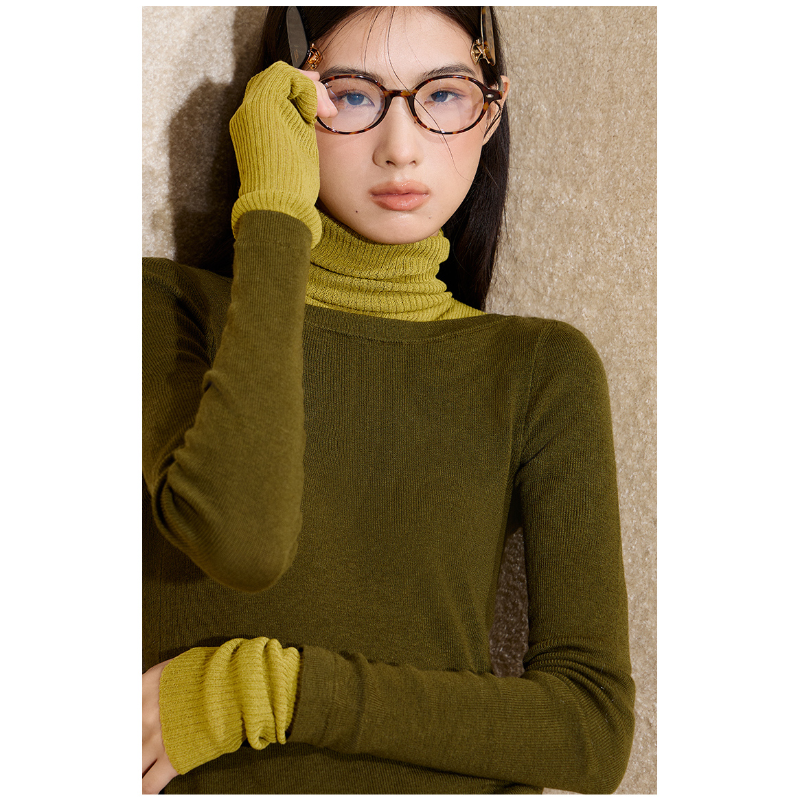 【昕怡粉丝专享】「PINPINPLUS」假两件高领撞色打底衫8C22601GP