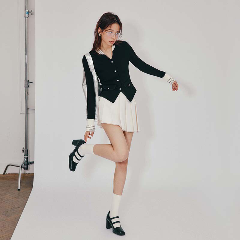 【柒柒Moon直播间】PINPINPLUS亨利小香风修身拼接外套 8A86271FP