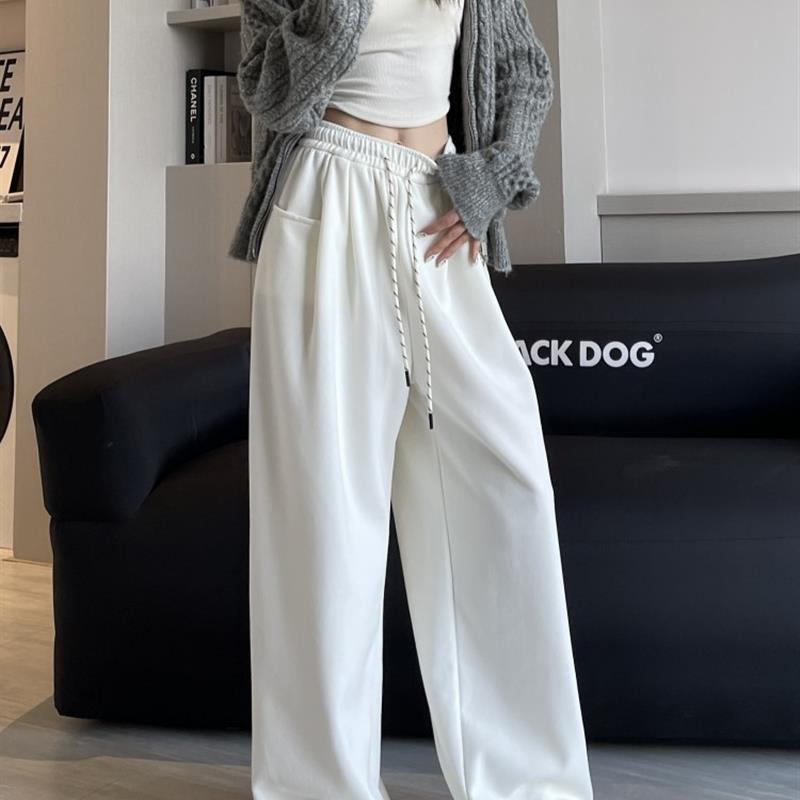 白色阔腿裤女春秋2025新款高腰垂感显瘦宽松直筒卫裤休闲运动长裤