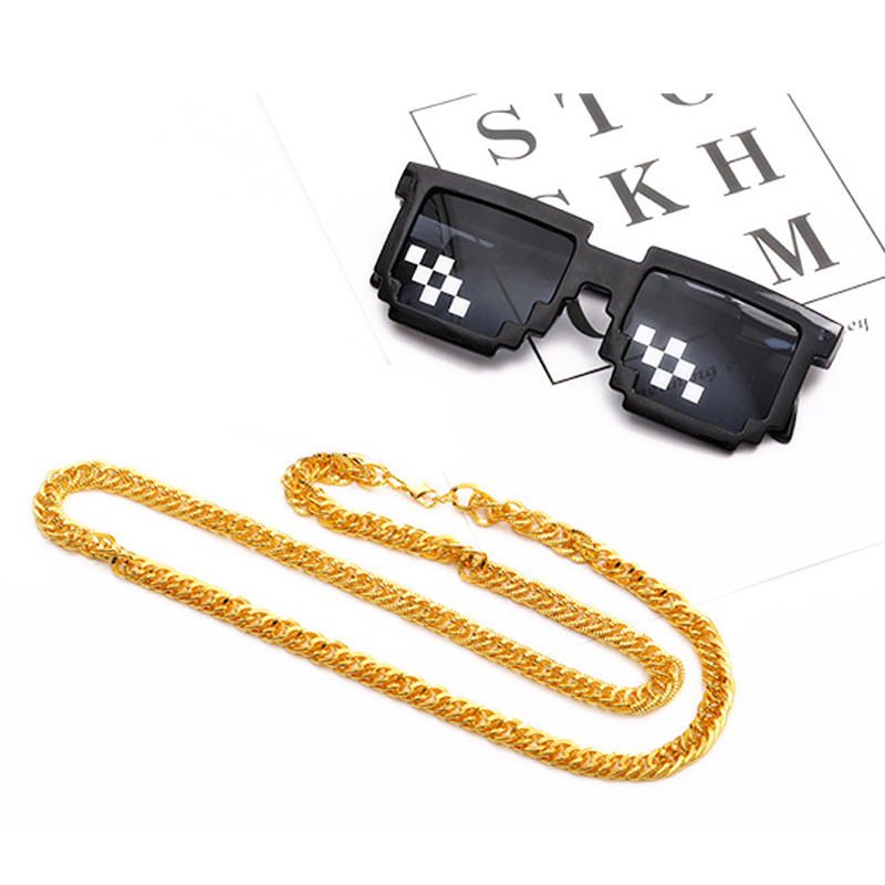 大金链子眼镜配套仿真金项链铝链锁骨项链嘻哈朋克夜店酒吧金属链