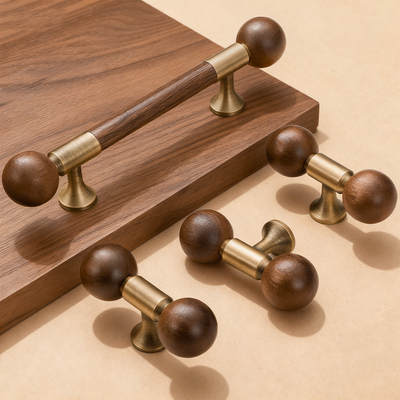 新中式复古胡桃木黄铜拉手中古风古铜色橱柜抽屉把手衣柜门长拉手