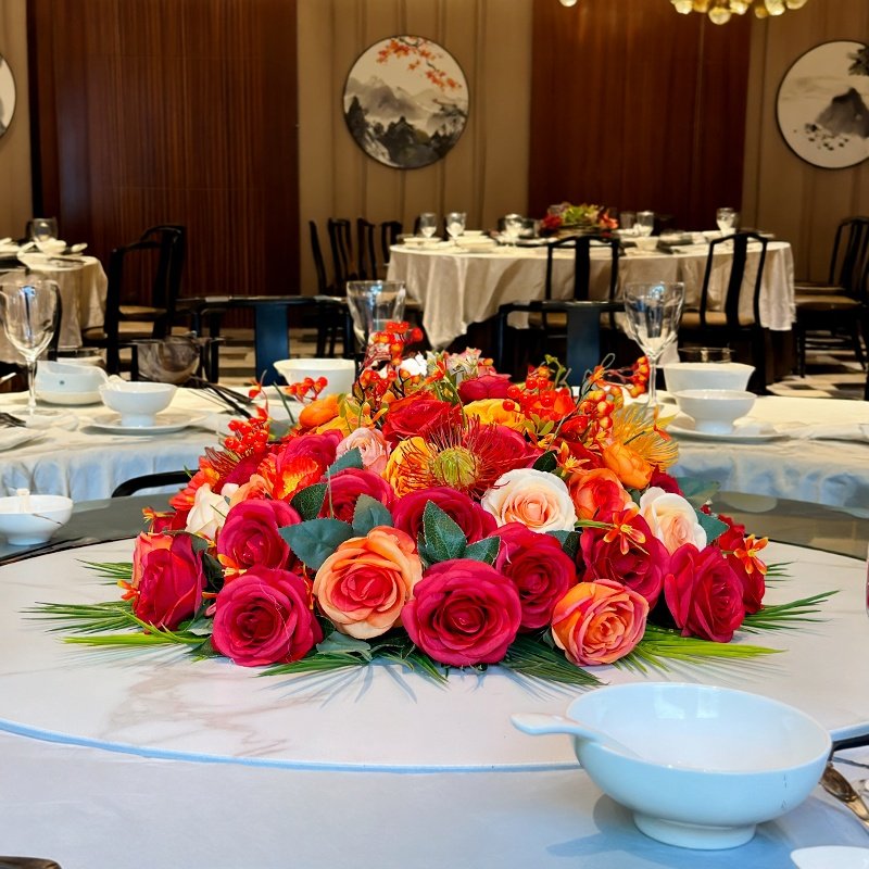 高端酒店餐厅餐桌中间摆件大圆桌转盘摆花仿真花假花轻奢高档装饰,家居饰品,餐桌花艺,淘宝优惠券,粉丝福利购,淘宝优惠卷