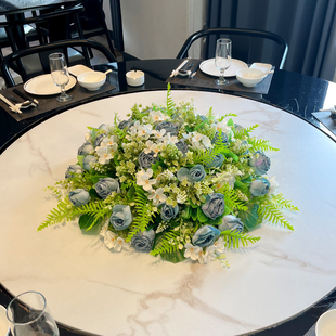 高端酒店餐桌花摆花仿真花大圆桌中间摆件餐厅摆放装饰花转盘假花