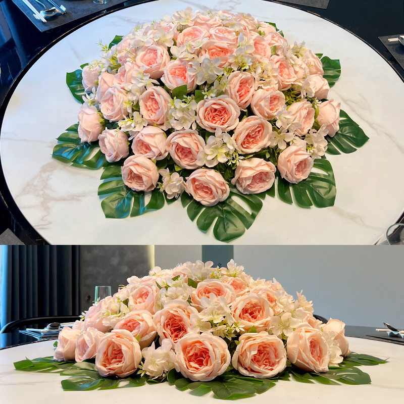 大餐桌花转盘假花摆设花艺仿真花摆件酒店餐厅圆形摆台装饰花桌面