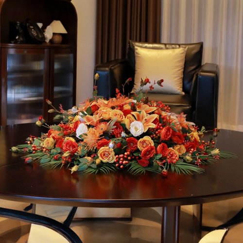 超大餐桌花摆花酒店餐桌圆形桌花