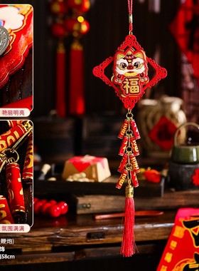 2026马年鞭炮挂件串新年家用客厅布置过年春节喜庆装饰品财神SX45