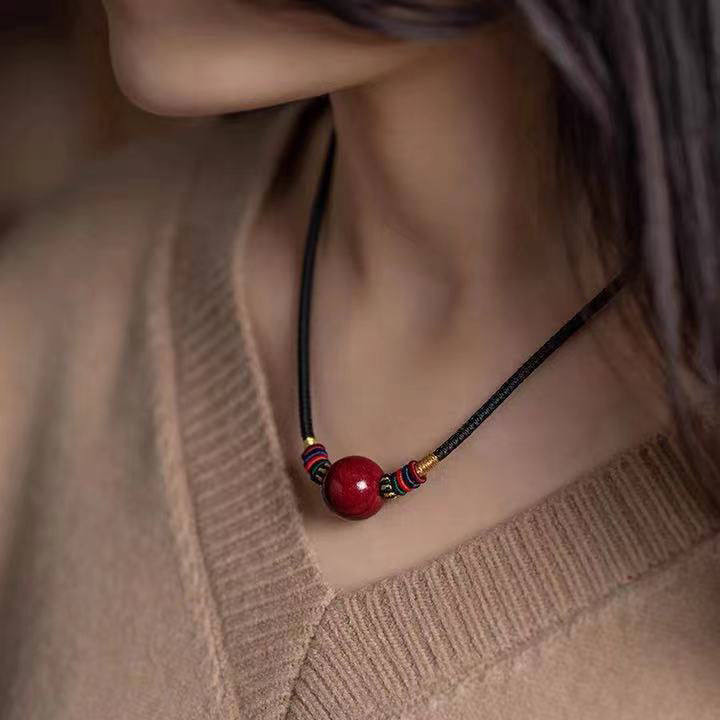 情侣朱砂锁骨链运珠吊坠女