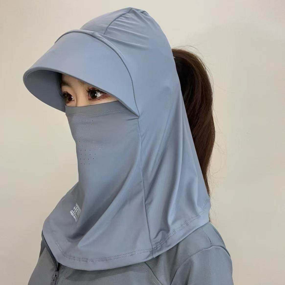 冰丝防晒帽子遮脸面罩遮阳帽夏季防紫外线骑车户外护颈防尘太阳帽