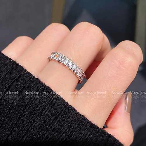 高版本珠珠排钻戒指925银不掉色