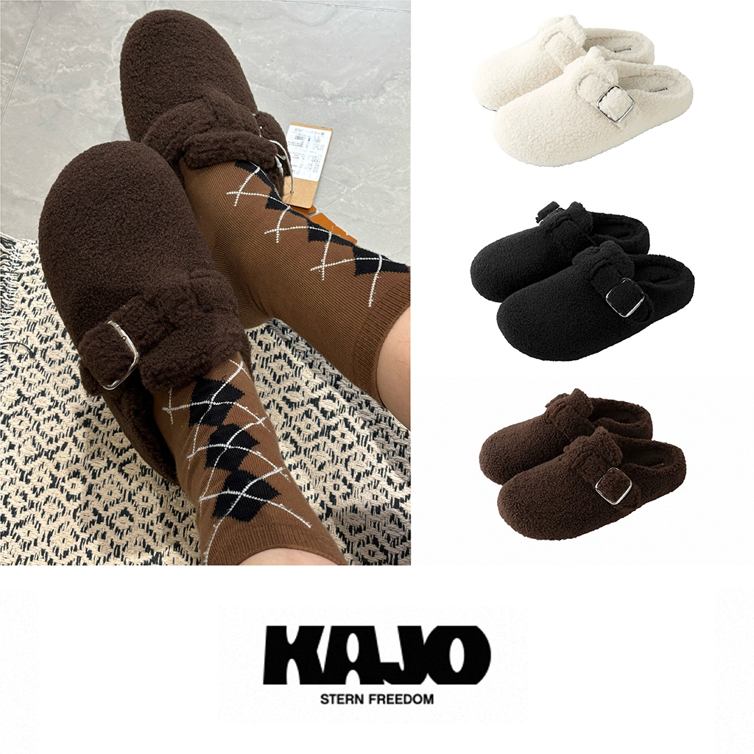 KAJO 25秋冬 颗粒绒云朵扣包头半拖鞋勃肯鞋 多色 25AW042