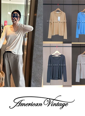现货 American Vintage 25早秋基础款经典U领长袖上衣打底衫JAC49