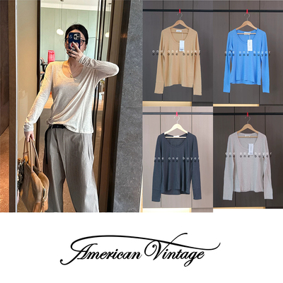 现货 American Vintage 25早秋基础款经典U领长袖上衣打底衫JAC49