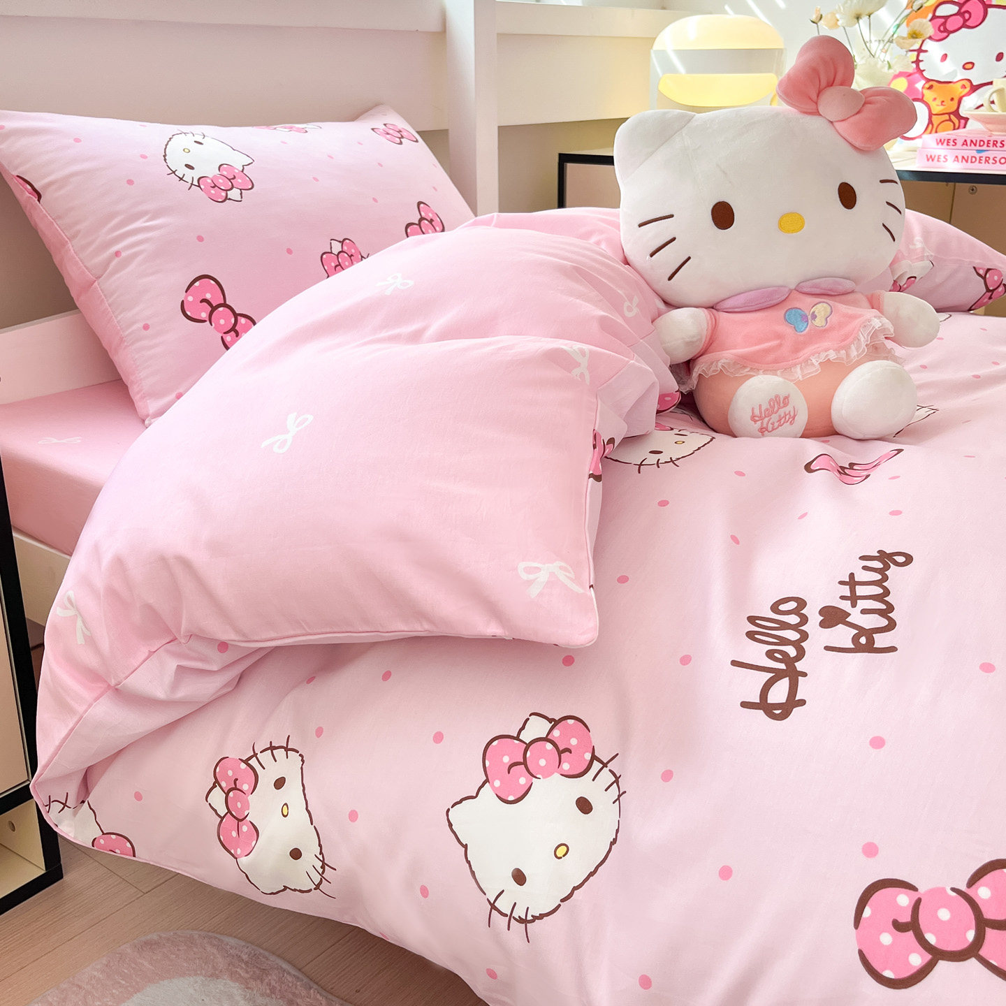 HelloKitty纯棉四件套儿童凯蒂猫卡通全棉宿舍单人被罩女孩三件套