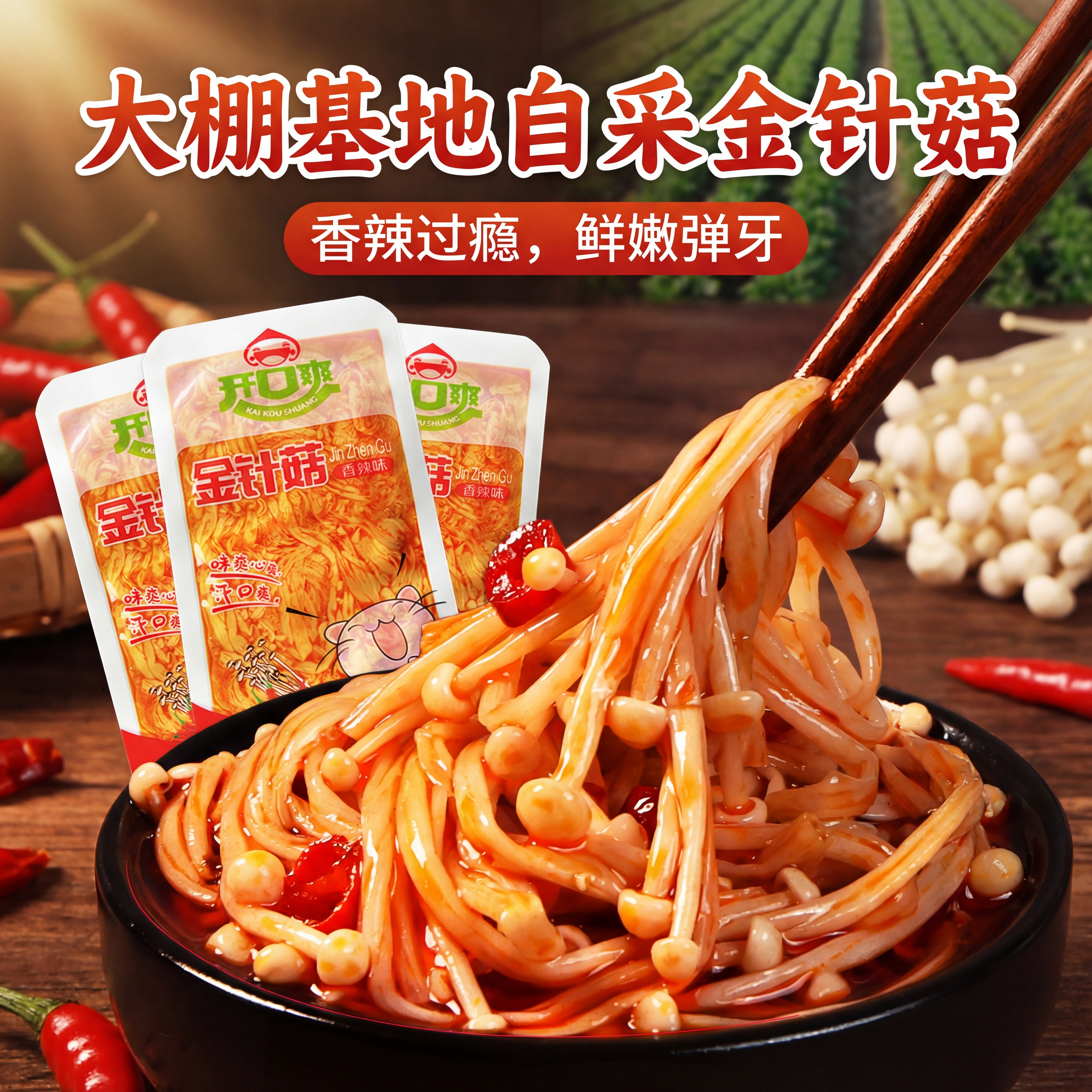 开口爽金针菇开袋即食小零食休闲大洲红油散装小包装解馋下饭菜
