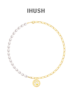 ihush俏物悄语小雏菊项链毛衣链女原创设计巴洛克珍珠情人节礼物