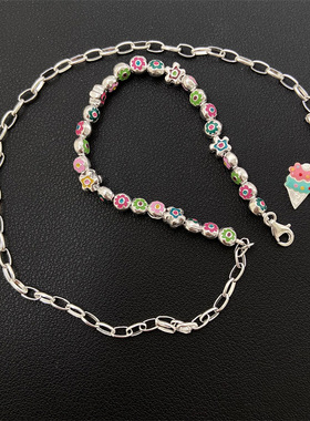 女彩色滴油花朵冰激凌项链小清新