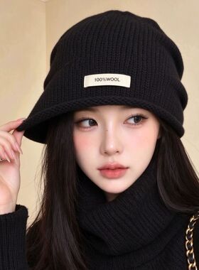羊毛针织保暖护耳帽女显脸小