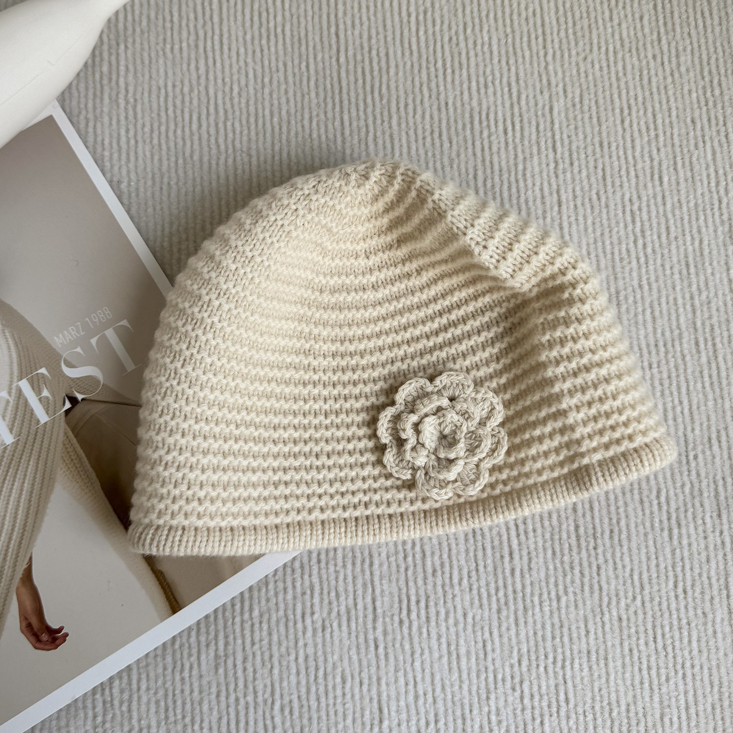 秋冬时尚花朵羊毛针织包头帽洋气毛线帽冷帽氛围感显脸小套头帽潮,服饰配件/皮带/帽子/围巾,帽子,淘宝优惠券,粉丝福利购,淘宝优惠卷