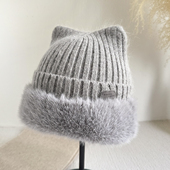 可爱猫耳兔毛保暖毛线帽女秋冬时尚 百搭针织帽显脸小毛绒帽套头帽