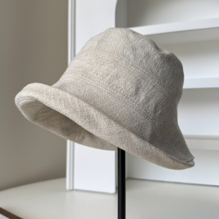 2025春秋新款黑色米色亚麻渔夫帽子女文艺风百搭水桶帽卷边盆帽潮