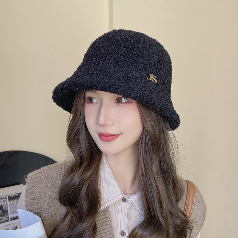 渔夫帽甜美复古冬季羊羔绒盆帽