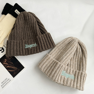 秋冬保暖针织帽男女款 日系学生情侣冷帽刺绣字母套头帽街头毛线帽