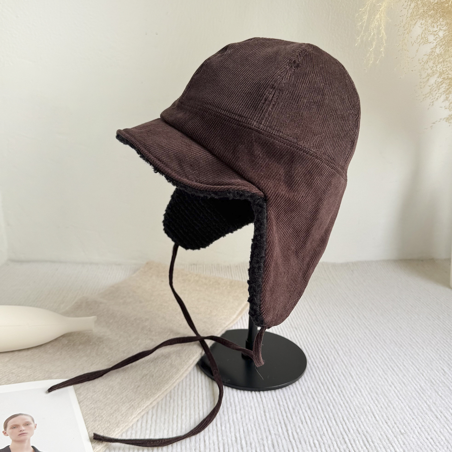 TOMATOPIGGY灯芯绒飞行员帽秋冬