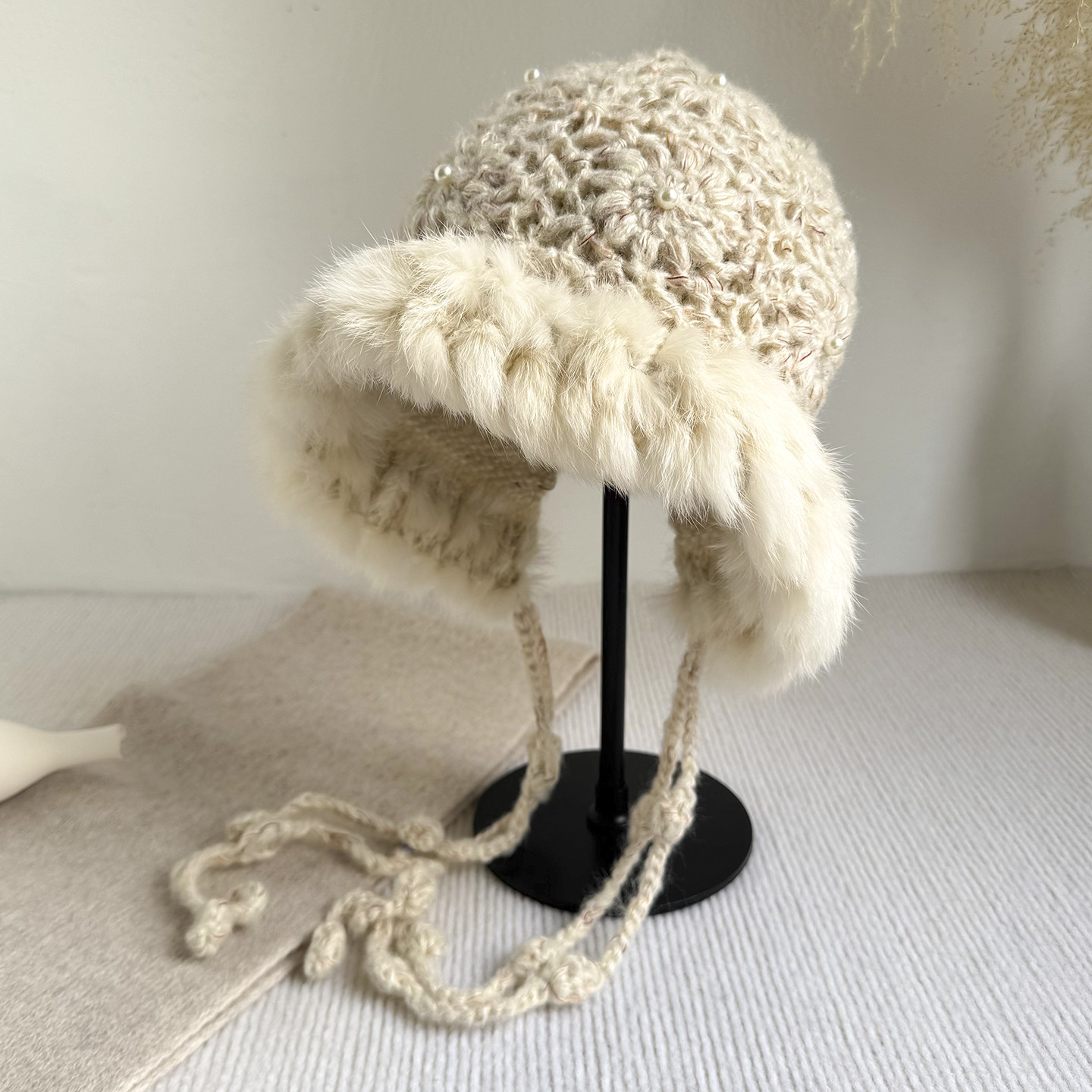 珍珠流苏毛绒绒针织毛线帽女秋冬显脸小保暖护耳防寒毛绒帽风雪帽,服饰配件/皮带/帽子/围巾,帽子,淘宝优惠券,粉丝福利购,淘宝优惠卷