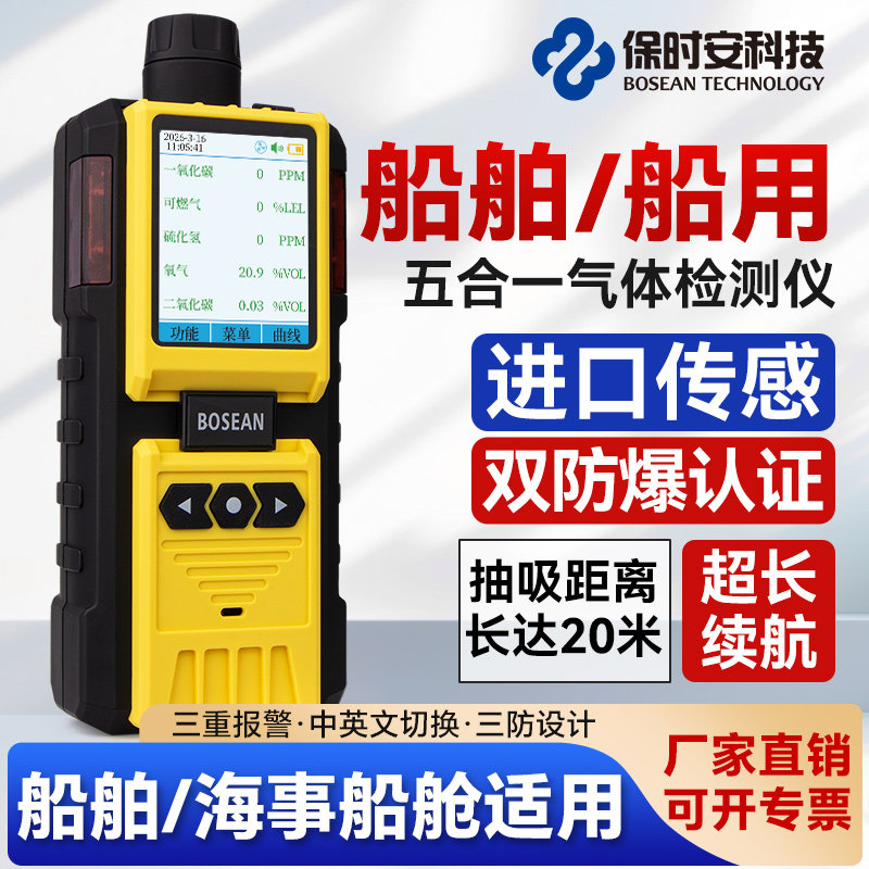 船用五合一二氧化碳可燃气氧气一氧化碳硫化氢测氧测爆气体检测仪