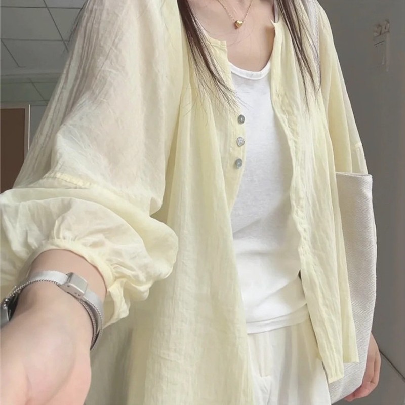 大码亚麻防晒衬衫外套女薄夏季胖开衫外搭宽松长袖衬衣短款上衣