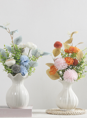 白色陶瓷花瓶摆件高级感仿真花干花装饰简约客厅餐桌插花花艺套装