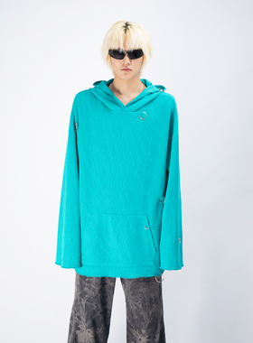 DMENSION 23AW原创设计感挪威蓝宽松银环配饰连帽毛衣毛织卫衣