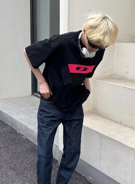 DMENSION23夏先锋设计感撞色拼布立体解构刺绣短袖T恤潮牌宽松