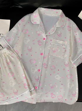 法式高级感HelloKitty睡衣女夏季薄款短袖套装网红少女冰丝家居服
