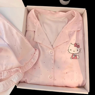 家居服套装 甜美凯蒂猫夏季 短裤 新款 外穿 ins冰丝睡衣波点印花短袖