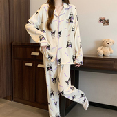 2026新款 春秋可外穿家居服学生宿舍套装 简约印花舒适柔软长袖 长裤
