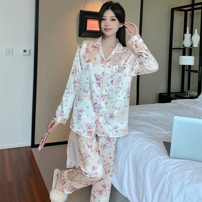 萌趣小兔印花冰丝睡衣可外穿夏季凉感薄款套装日系休闲舒适家居服,女士内衣/男士内衣/家居服,睡衣/家居服套装,淘宝优惠券,粉丝福利购,淘宝优惠卷