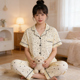 套装 春夏季 家居服两件套 翻领短袖 长裤 新款 甜美星星印花睡衣女开衫