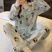 新款 女春秋可外穿家居服学生套装 可爱小企鹅印花可盐可甜长袖 长裤