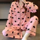 简约爱心印花春秋款 长袖 长裤 新款 休闲可外穿居家服学生宿舍套装 女