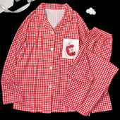 套装 2026新款 苹果格子睡衣舒适甜美少女风长袖 可外穿家居服小清新