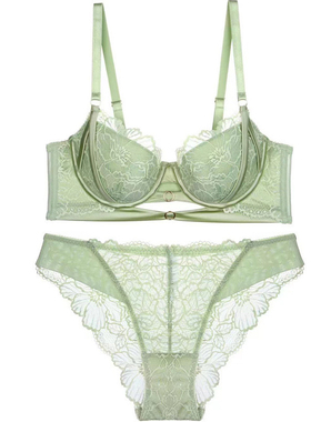 2024新款法式Bra蕾丝内衣欧美性感镂空薄模杯大胸显小文胸套装女